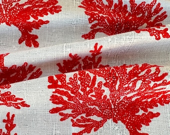 Red Coral fabric, Nautical reef fabric, wicker pattern by the yard ocean sea marina theme fabric, upholstery, curtain bench fabric