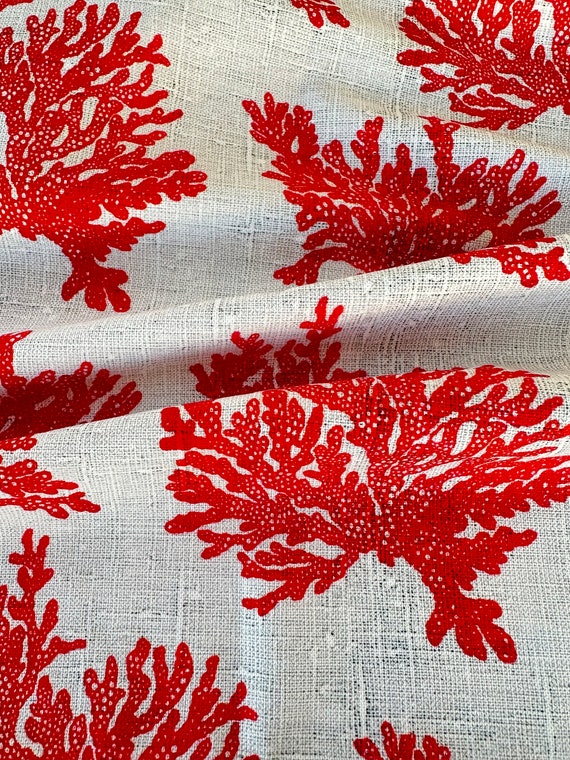 Red Coral fabric, Nautical reef fabric, wicker pattern by the yard ocean sea marina theme fabric, upholstery, curtain bench fabric