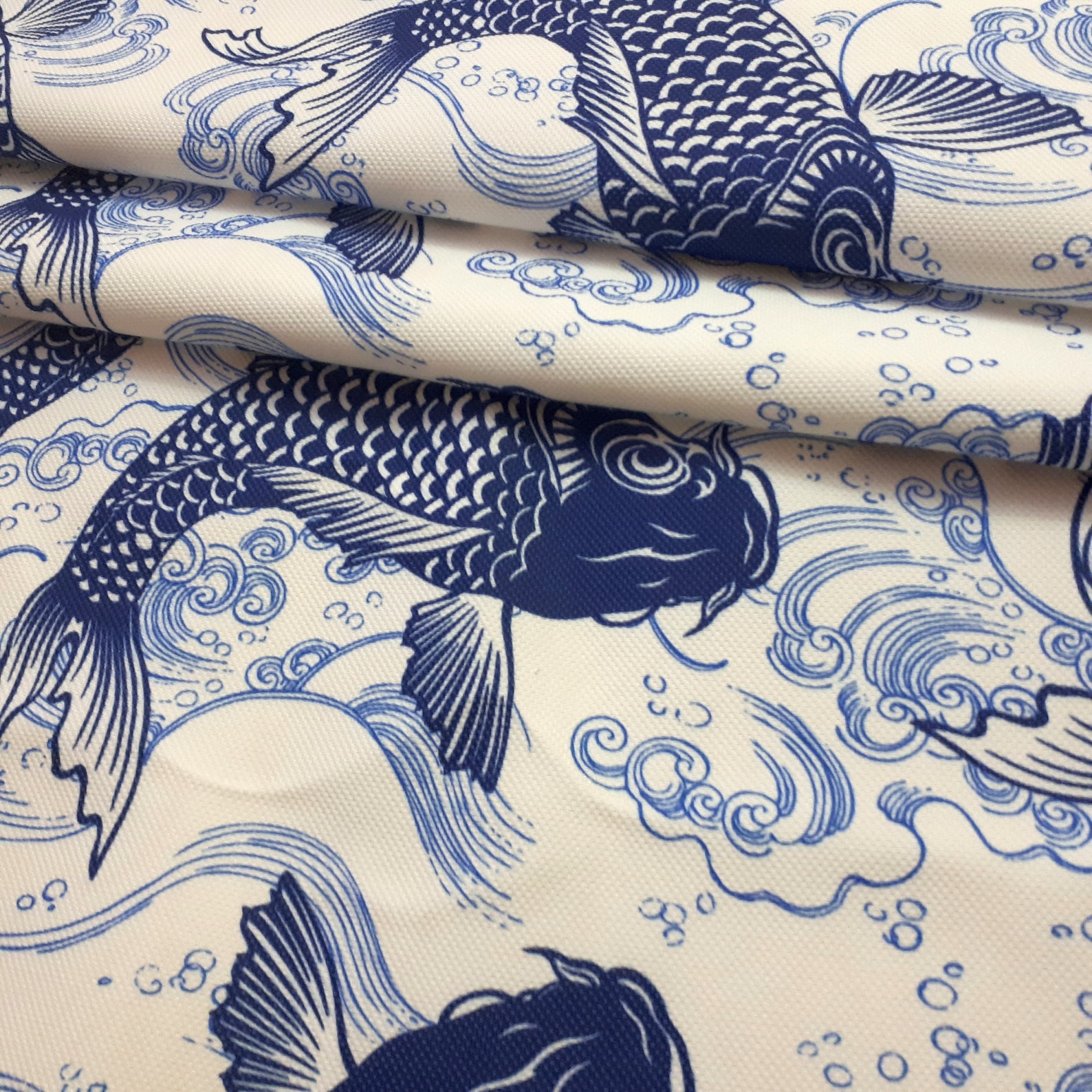 Blue Koi Fish Fabric by the Yard Blue Fish Vintage Swimming Etsy
