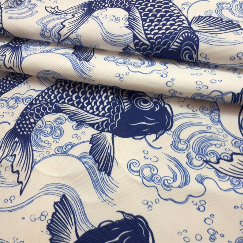 Blue koi fish fabric by the yard blue fish vintage swimming Etsy