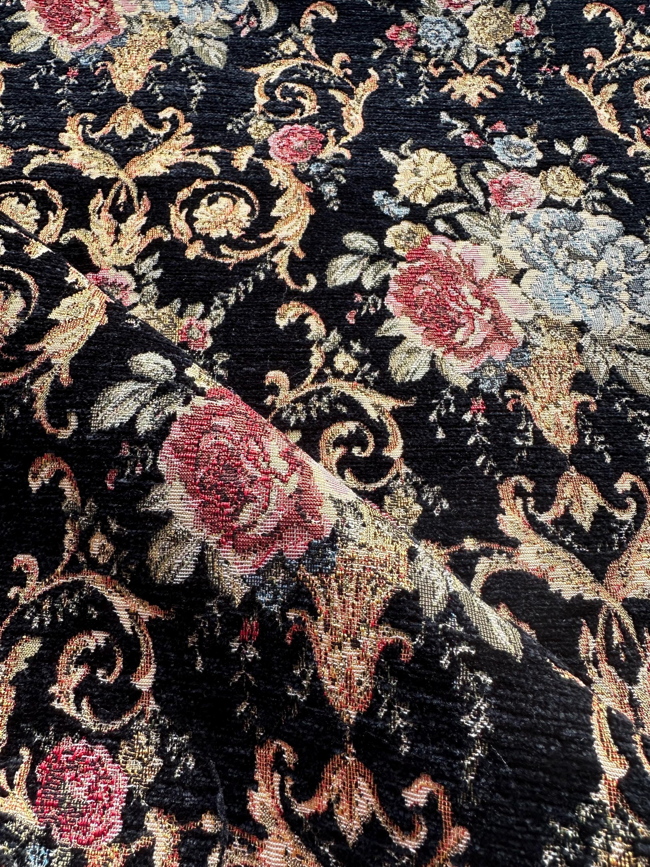 Black damask fabric, Embossed Flower fabric for chair curtain upholstery fabric, Shabby Chic rose fabric for home decor