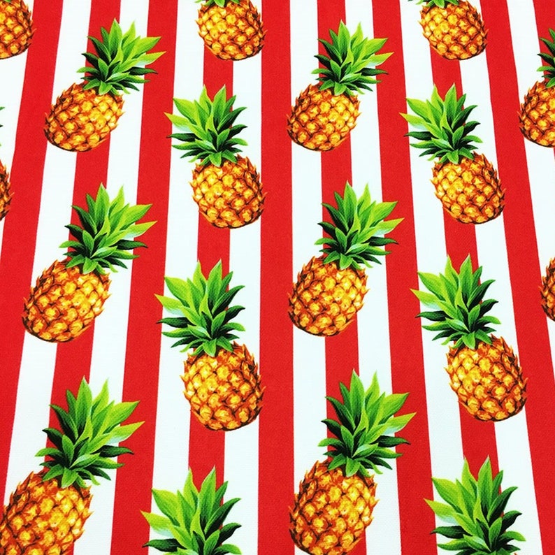 Pineapple fabric red white striped fabric with pineapple Etsy