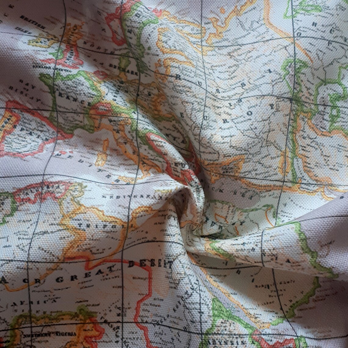 World Map Fabric Europe Asia America Africa Australia Etsy