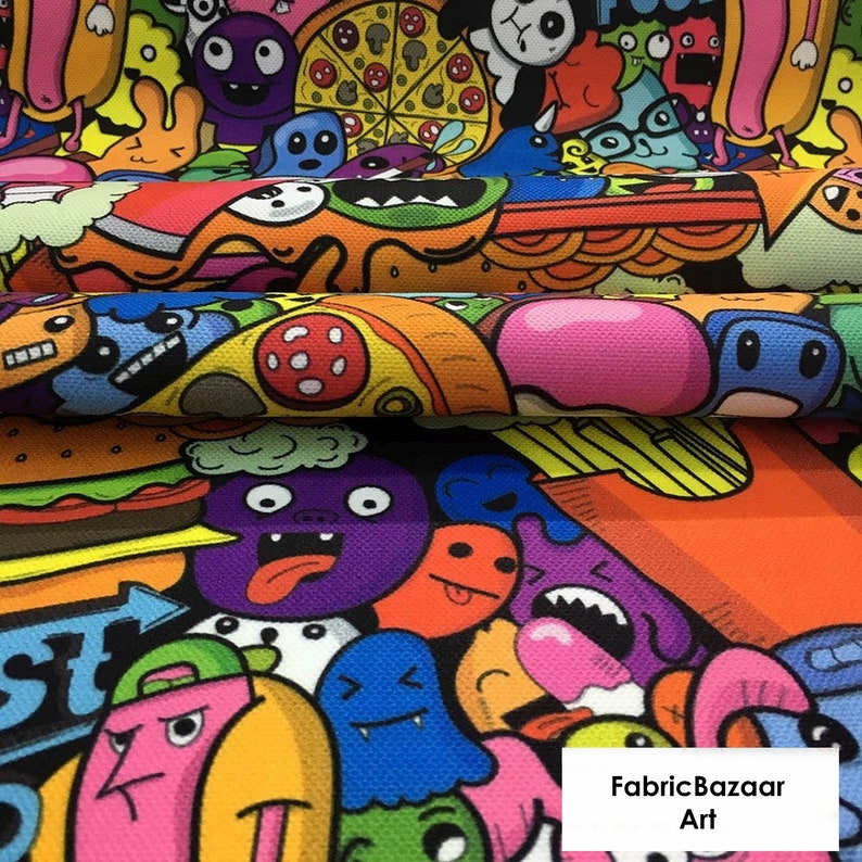 Pop art comic art book print fabric funny fastfood chips | Etsy