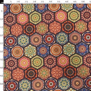 Blue hexagon moroccan authentic ethnic upholstery fabric by the yard, curtain fabric, sofa fabric, chair fabric, table cloth fabric