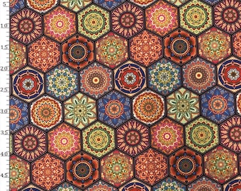 Blue hexagon moroccan authentic ethnic upholstery fabric by the yard, curtain fabric, sofa fabric, chair fabric, table cloth fabric