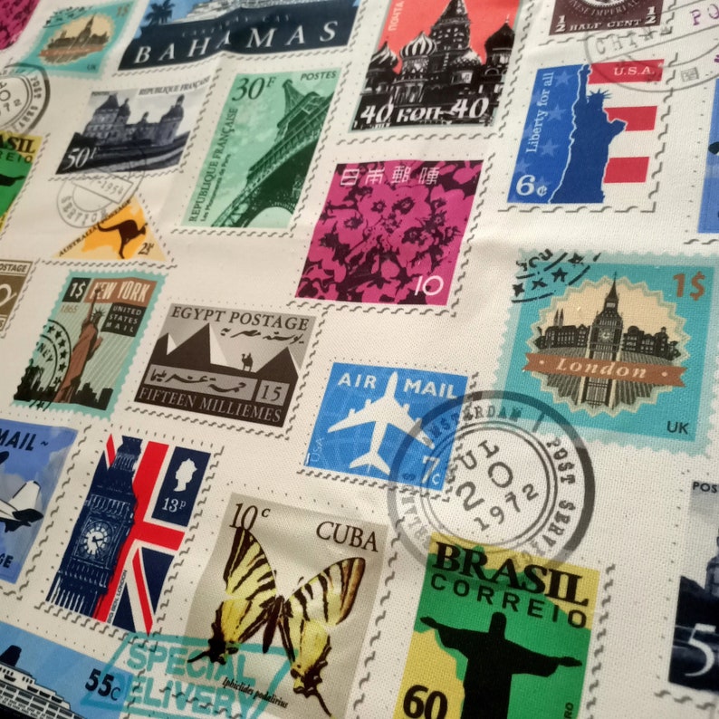 Stamp Print Fabric for Home Decor International Stamps Usa Etsy