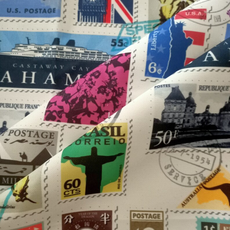 Stamp Print Fabric for Home Decor International Stamps Usa Etsy