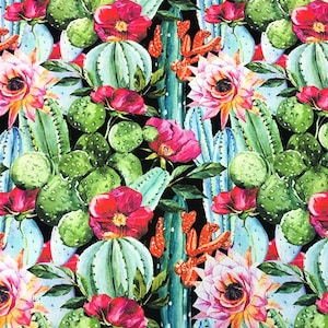 Cactus fabric,cactus upholstery fabric, cactus flower by the yard floral cactus print fabric, green furnishings