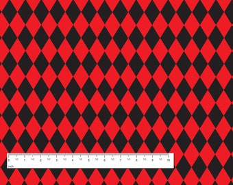 Red Black Harlequin fabric, upholstery fabric, geometric fabric, chair, curtain, chair, sofa, diy project, craft fabric, kitchen fabric