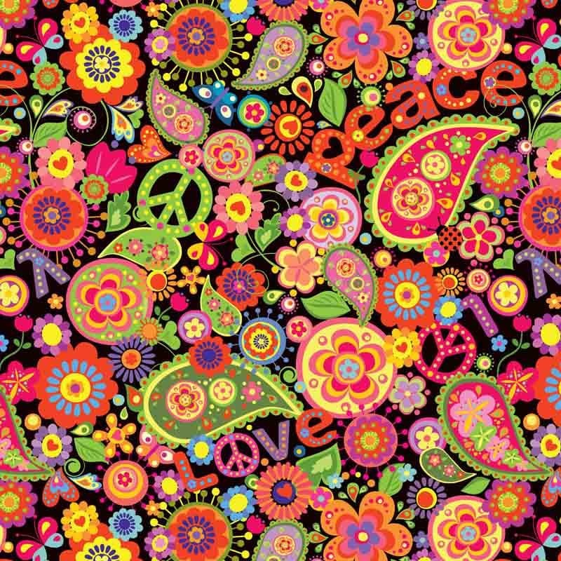 1点物⭕️お安く!◎Custom vintage fabric◎FLEX 8.5 1960s Hippie Peace and Love Retro Paisley Fabric, 1960s Mandala