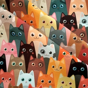Katzenstoff, DIY Stoff, Polsterstoff, Vorhangstoff, Katzenliebhaber, rosa schwarz gelb weiß braun Kätzchen Katze Printstoff, Bank Stoff