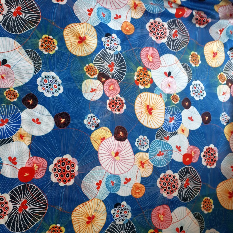 Mushroom Japanese upholstery fabric, blue modern fabric, Diy project fabric, modern circle fabric by the yard drapery fabric, chair fabric image 2