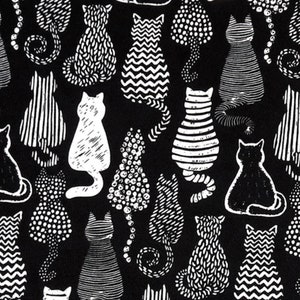 Cat Fabric by the Yard, Pop Art Black White Cat Print Fabric, Kitten ...