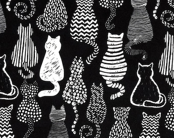 Tela de gato cortada a medida, tela con estampado de gato blanco y negro estilo pop art, tela con estampado de gatito para tapicería, cortina, silla, tela DIY