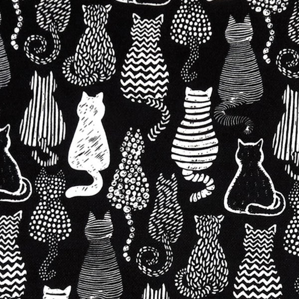 Cat fabric by the yard, pop art black white cat print fabric, kitten print fabric for upholstery curtain chair DIY fabric