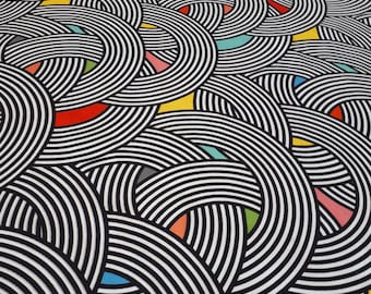 Geometric modern round circle pattern fabric, abstract print fabric, black white red yellow green blue colors print fabric for upholstery