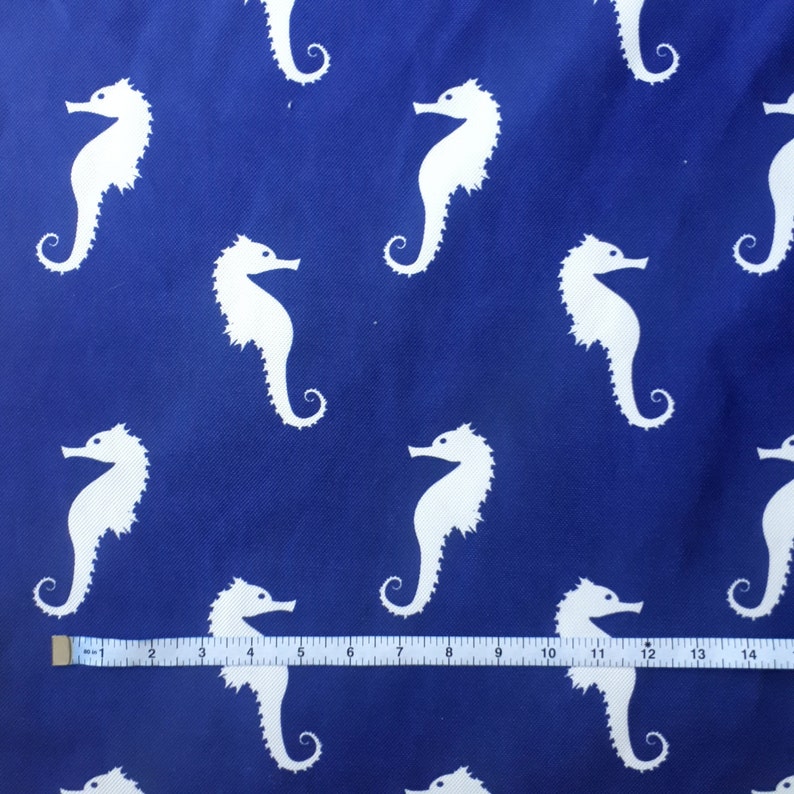 Seahorse blue fabric by the yard upholstery fabric navy blue Etsy