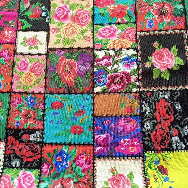 Cross stitch pattern fabric Patchwork print fabric Etsy
