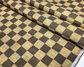 Brown beige checkered fabric, hemp print digital print fabric, checkers upholstery, chair, sofa, roman shades fabric