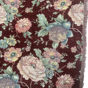 Burgundy floral home decor fabric,  Woven upholstery fabric, vintage fabric, by the yard upholstery fabric for home decor