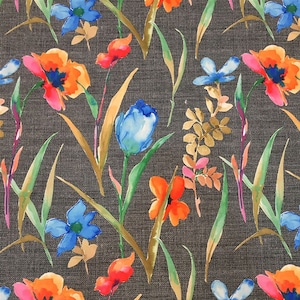 Watercolor orange blue flower upholstery fabric by the yard vintage fabric, curtain, chair, shades fabric, sofa, ottomans fabric,