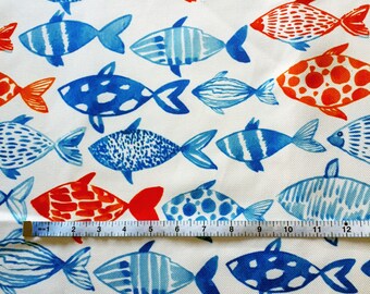 Watercolor Orange Blue fish fabric by the yard upholstery fabric for home decor, curtains, cushions, upholstery, home decor, kitchen fabric