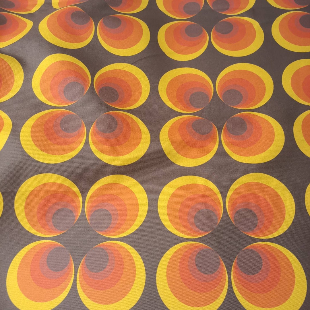 Retro Orange Yellow Fabric, Retro Decor 1960s 1970s, Retro Mid