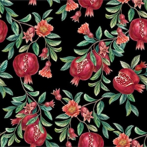 Pomegranate fabric, vintage upholstery, fruit print curtain,shades, chair, sofa kitchen decor fabric