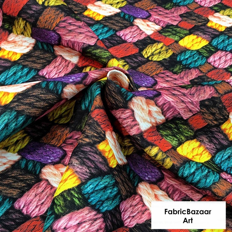 Knitting print fabric colorful fabric colored wool pattern Etsy