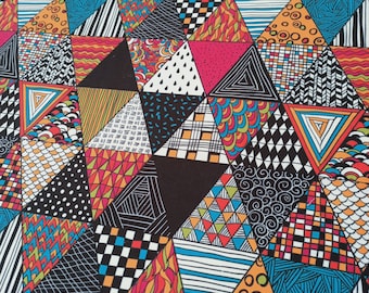 Triangle fabric by the yard, boho patchwork colorful triangle, pattern fabric, triangle abstract print fabric for upholstery