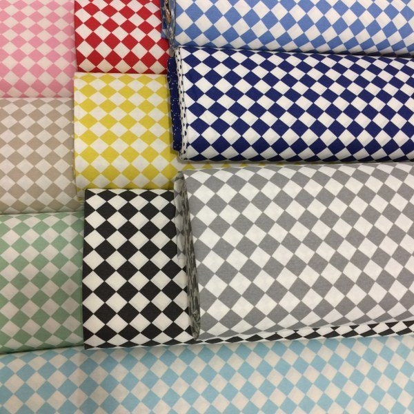 Checkered Diamond Fabric, by the yard upholstery, DIY fabric, geometric fabric, black, red, pink, gray, yellow, beige, blue, light blue