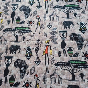 Africa print fabric, Africa pattern fabric, traditional africa elephant, africa tree,africa woman for home textile, upholstery, bag fabric