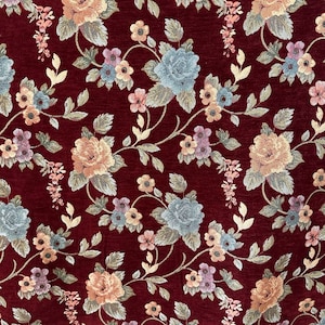 Burgundy Floral vintage fabric, tapestry woven fabric, by the yard upholstery fabric for chair sofa curtain cushion bench fabric -3 Colors