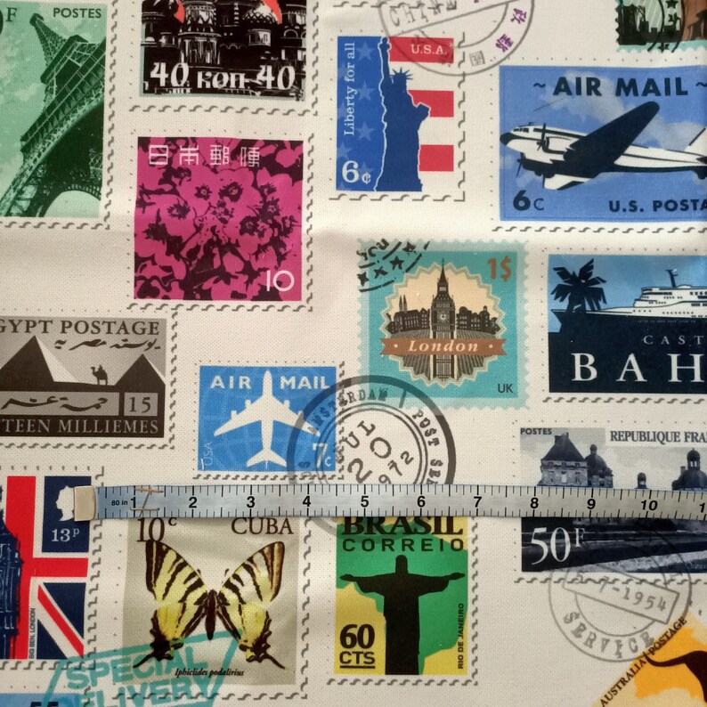 Stamp Print Fabric for Home Decor International Stamps Usa Etsy