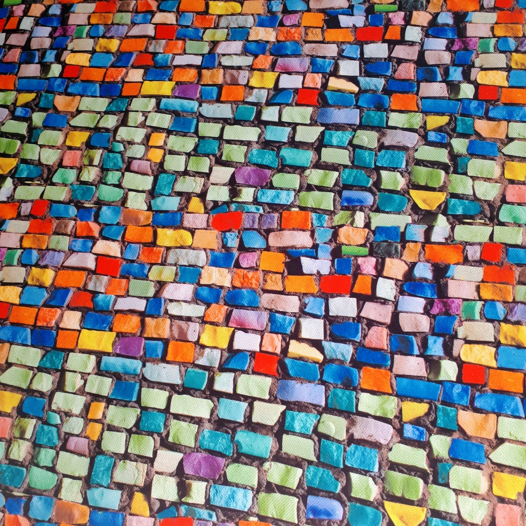 Mosaic Brick Wall Print Fabric Colorful Brick Pattern Fabric Etsy