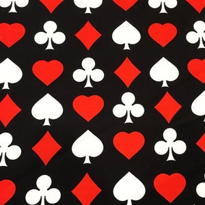 Spielkartensymbole Druckstoff, Anzug Symbole, Spielkartenanzüge, Pokerpartymuster, Vorhangstoff, Deck Spade Heart Diamond Stoff