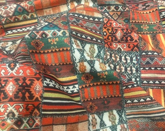 Tejido de tapicería del suroeste de kilim turco, tejido étnico, tejido para sofá, silla, muebles, estilo bohemio tribal azteca.