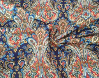 blue paisley fabric for upholstery, paisley teal orange fabric by the yard, curtain and furnishings decoration fabric