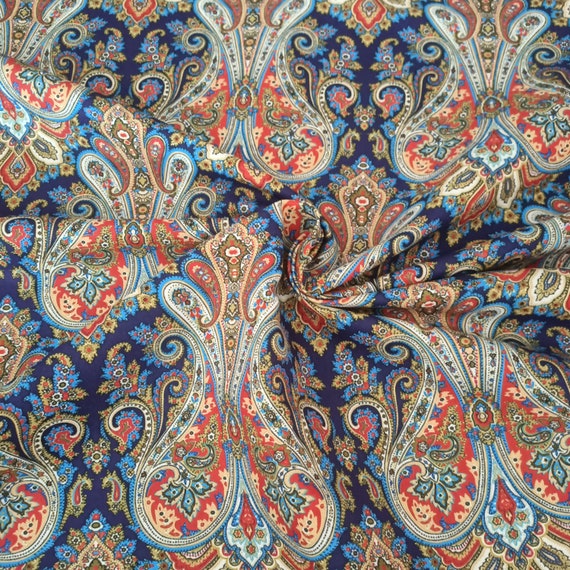 Blue Paisley Fabric for Upholstery Paisley Teal Orange Fabric - Etsy