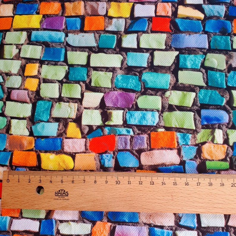 Mosaic Brick Wall Print Fabric Colorful Brick Pattern Fabric Etsy Canada