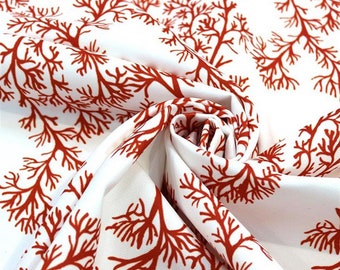 Red Coral upholstery fabric, Coastal Fabric by the yard, curtain, bench, chair, DIY fabric for home decor