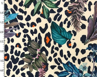 Leopard Floral fabric by the yard upholstery, exotic animal and flower by the yard fabric for upholstery, home decor
