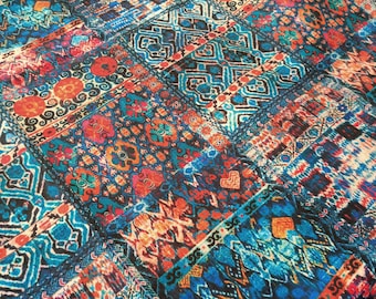 kilim fabric,  bohemian boho fabric for upholstery, by the yard fabric, blue red kilim fabric