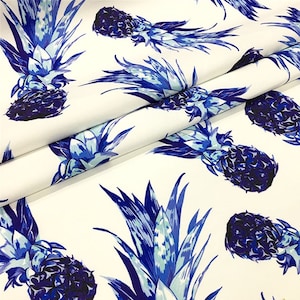 Blue Pineapple fabric, pineapple pattern summer spring fabric for upholstery, lamp shades fabric, floor cushion fabric, seat fabric