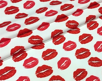 Red Lip print fabric by the yard upholstery fabric, pink lip lipstick, rouge kiss diy fabric, curtain fabric, DIY fabric, valentine's day