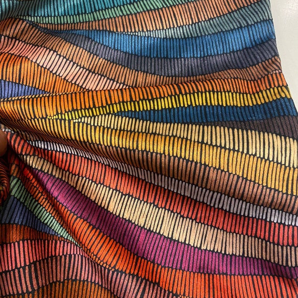 Italian Velvet wave upholstery fabric, Geometric Wavy pattern fabric, colorful abstract print italian velvet fabric by the yard
