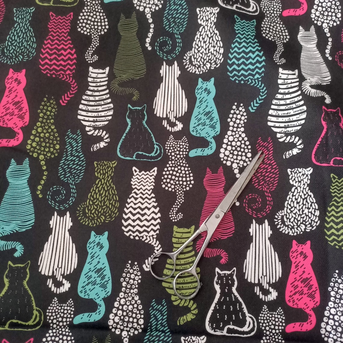 Cat Fabric by the Yard Pop Art Cat Upholstery Fabric Kitten - Etsy