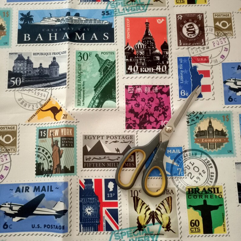 Stamp Print Fabric for Home Decor International Stamps Usa Etsy