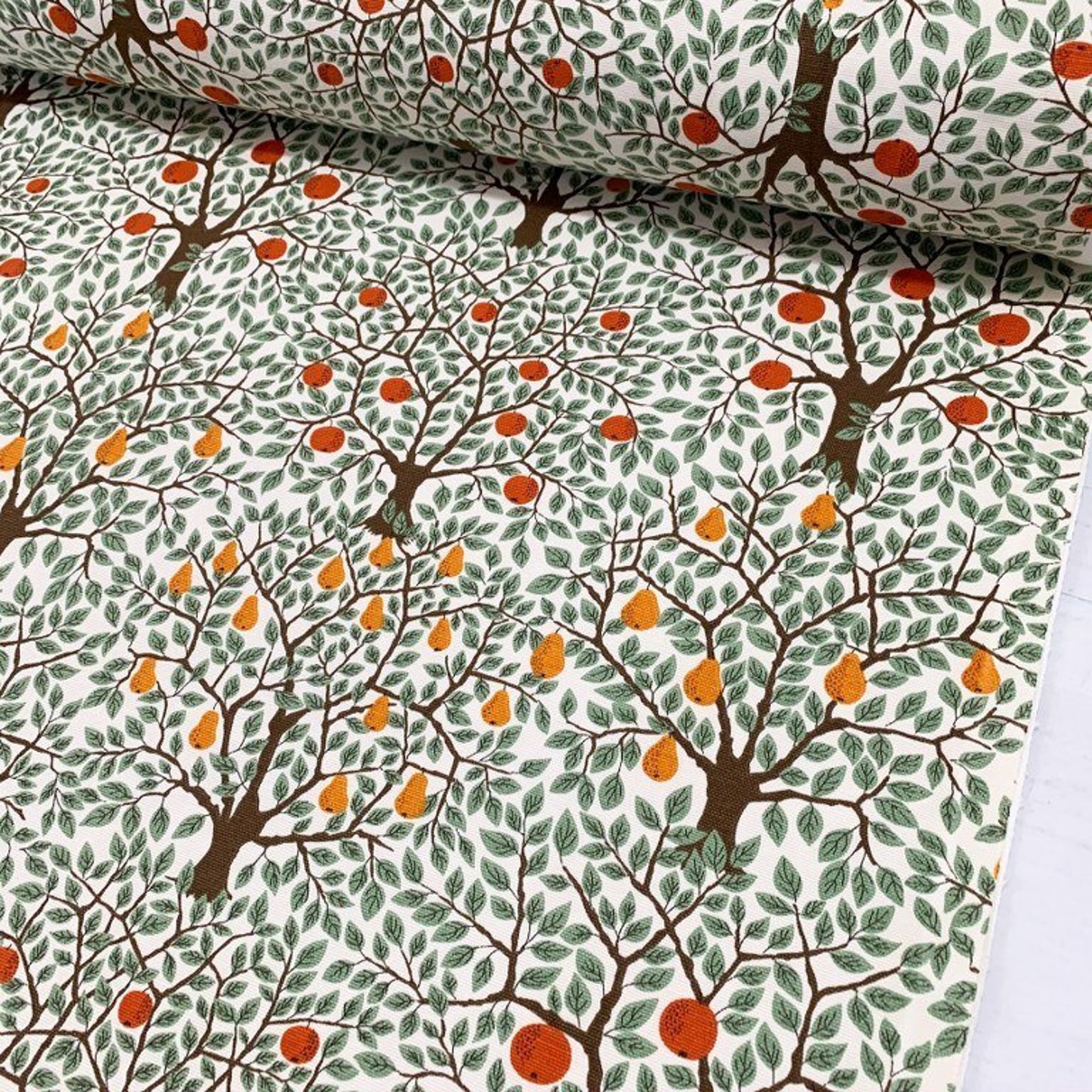 Gray Orange Pear Tree Fabric Home Textile by the Yard Chair Etsy UK